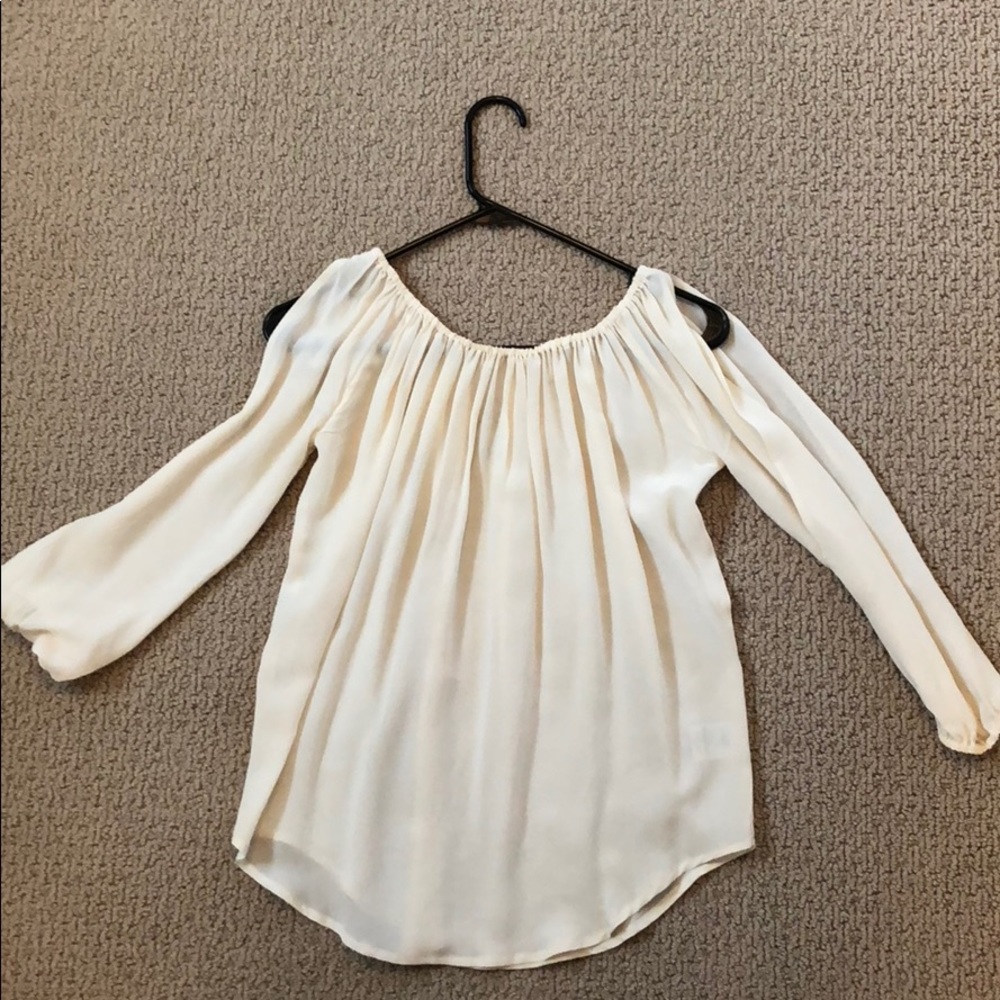 Chaser silk cream bare shoulder blouse